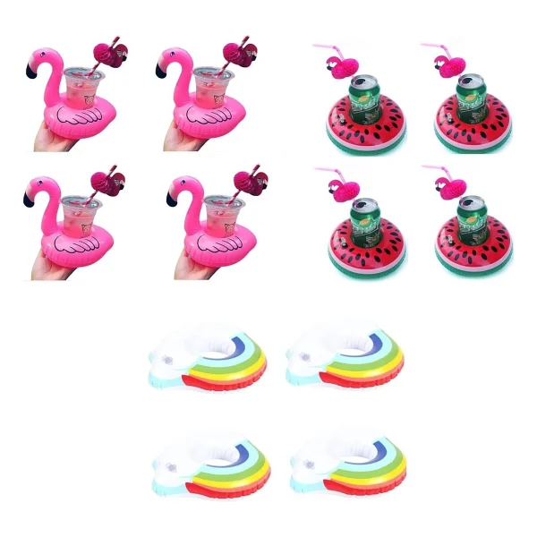 Netavantaj Flamingo Gökkuşağı Karpuz Şişme Havuz Deniz Bardak Tutucu Float 12li Set - Görsel 2