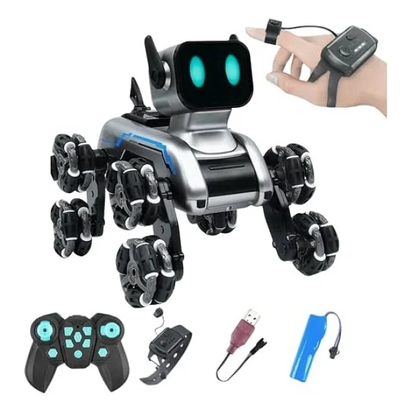 Hakay Giffy/oyuncak 2.4 Ghz Uzaktan ve Bilekten Kumandalı Şarjlı 8 Teker Akrobat Robot Köpek Müzikli ve LED Işıklı Full Fonksiyon Akıllı Köpek Yavrusu Çift Kumanda Kontollü - Görsel 6