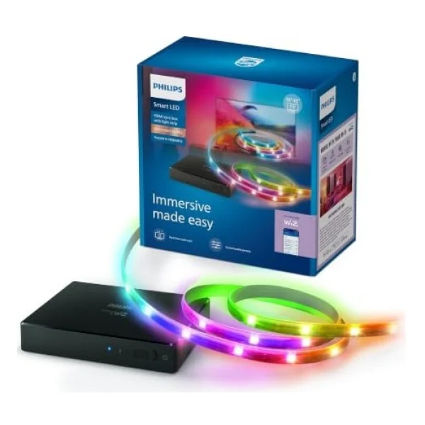 Philips Smart Lighting HDMI Sync Box TV arka ışığı, RGBIC LED şeritler, 55 - 65 inç TV'ler için, senkronizasyon. m. Film, müzik, HDMI 2.0, 4K, 60 Hz'de bağlanır, WiZ ile bağlanır, harici video kaynağı - Görsel 2