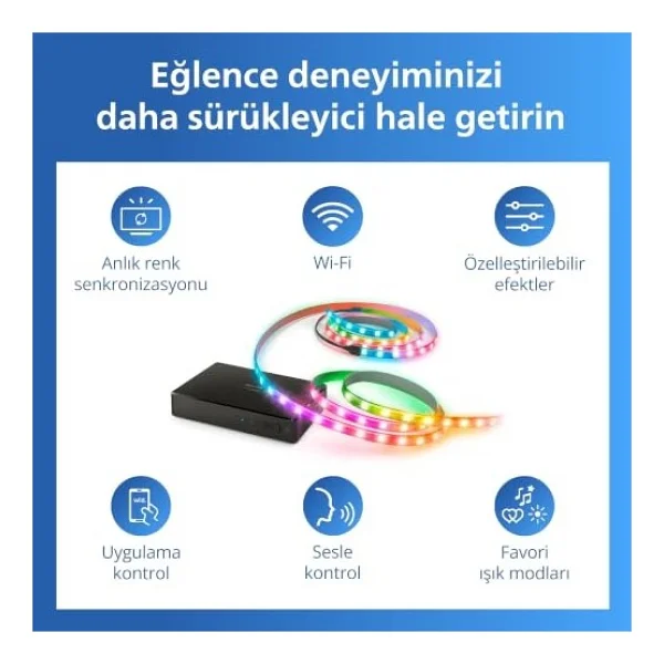 Philips Smart Lighting HDMI Sync Box TV arka ışığı, RGBIC LED şeritler, 55 - 65 inç TV'ler için, senkronizasyon. m. Film, müzik, HDMI 2.0, 4K, 60 Hz'de bağlanır, WiZ ile bağlanır, harici video kaynağı - Görsel 3