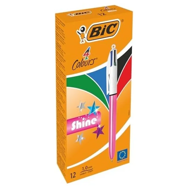 BIC 4 Colours Shine Pembe Gövde Tükenmez Kalem 12'li Kutu, 4 Renk (Mavi, Siyah,Yeşil ve Kırmızı), 1.0 mm. Uç - Görsel 6