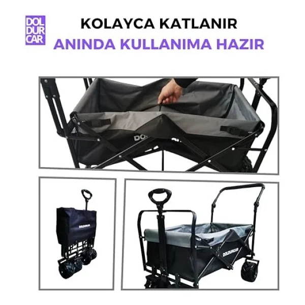 Katlanabilir Vagon Büyük Tekerlekli Plaj ve Kamp Arabası Çocuk ve Yük Taşıma İçin Katlanabilir Alışveriş Arabası Bahçe, Seyahat ve Alışveriş İçin Hafif Taşıma Arabası. - Görsel 3