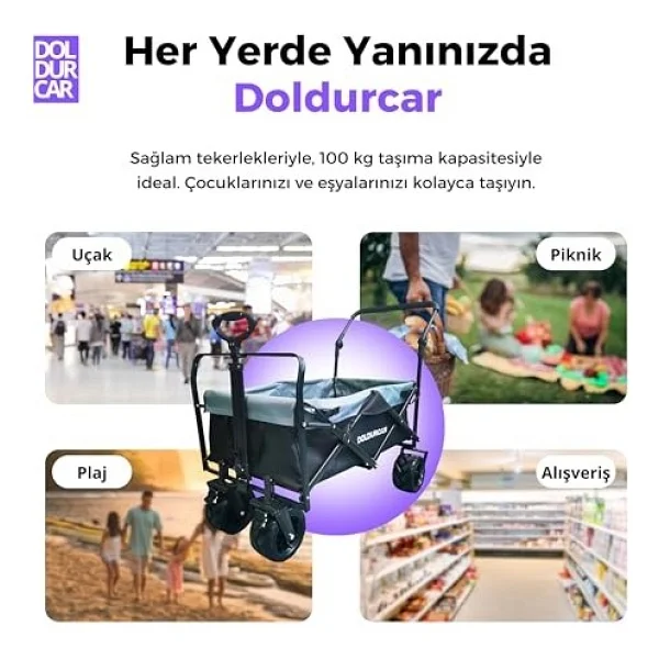 Katlanabilir Vagon Büyük Tekerlekli Plaj ve Kamp Arabası Çocuk ve Yük Taşıma İçin Katlanabilir Alışveriş Arabası Bahçe, Seyahat ve Alışveriş İçin Hafif Taşıma Arabası. - Görsel 5