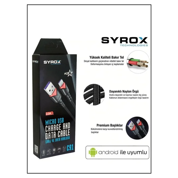 Syrox C91 1 m Micro USB Hızlı Şarj Kablosu - Görsel 3