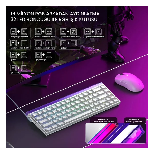 Aula Hero 68 HE Beyaz RGB %65 TKL Jade King Switch Kablolu Mekanik Oyuncu Klavyesi - Görsel 3