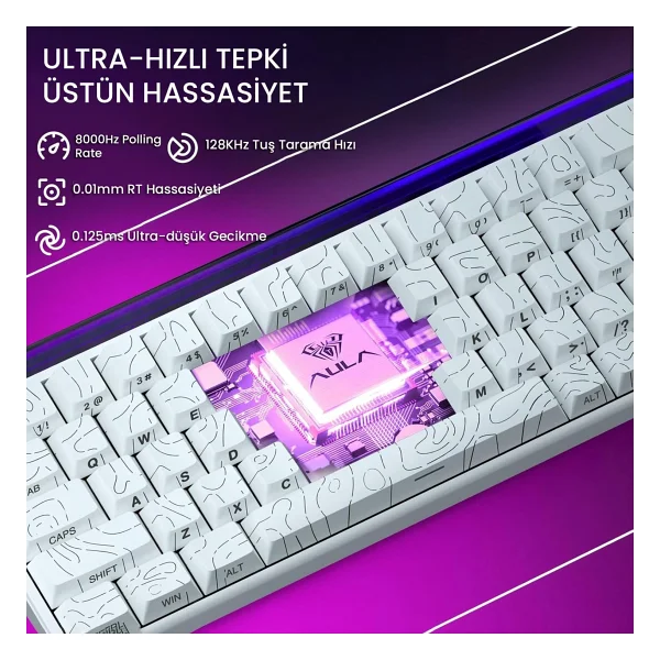 Aula Hero 68 HE Beyaz RGB %65 TKL Jade King Switch Kablolu Mekanik Oyuncu Klavyesi - Görsel 4