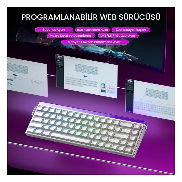 Aula Hero 68 HE Beyaz RGB %65 TKL Jade King Switch Kablolu Mekanik Oyuncu Klavyesi - Görsel 5