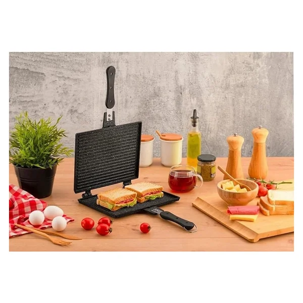 FMS D3001 Siyah Döküm 20x26 cm Ocak Üstü Tost Makinesi - Görsel 5
