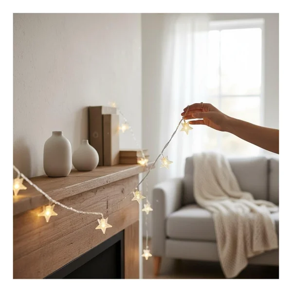 Coverzone Led Işıklı 28'li Yıldız Işık Zinciri Dekoratif Fişli Aydınlatma Ev Dekorasyonu Süsleme Salon Oda Merdiven Balkon Süslemeleri için Yılbaşı Eğlence Doğum Günlerine Özel Aydınlatma (5 Metre) - Görsel 3