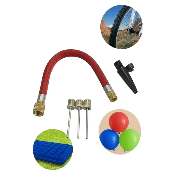 Busstier 5'li Pompa İğne Seti, Top Şişirme Ucu, Esnek Hortum Adaptörlü, Futbol Basketbol Voleybol Topu Pompa İğneleri, Yatak Bot Balon Bisiklet Şişirme Aparatı, Dayanıklı Metal İğne ve Plastik Uç - Görsel 2