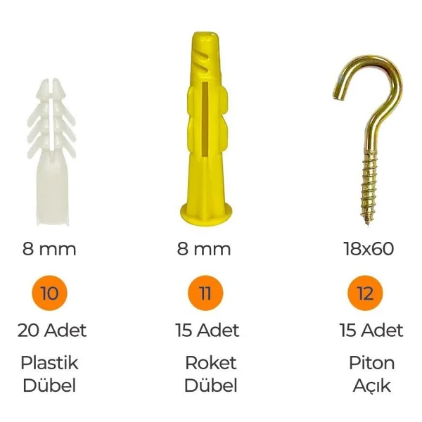 Toko Hobi-2 502 Parça 14 Çeşit, Pul, Çivi, Piton, Kroşe, Vida ve Dübel Seti, Takım Çantalı - Görsel 5