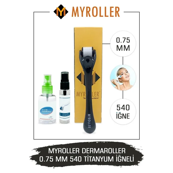 My Roller Dermaroller Titanyum 540 İğneli Saç Yüz Vücut Derma Roller - 0.75 mm - Siyah - Görsel 6