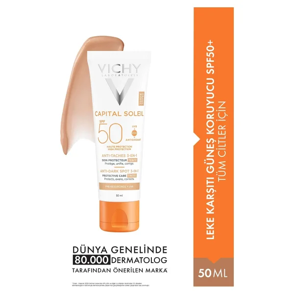 Vichy Capital Soleil 3 in 1 Leke Karşıtı 50 ml 50 Faktör Renkli Güneş Kremi - Görsel 4