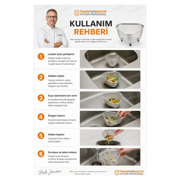 Lavabo Süzgeci -Lavabo Çöplüğü - Lavabo Içi Çöp Süzgeci 304 Paslanmaz Çelik 721845 - Görsel 3