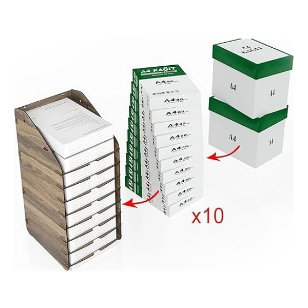 Tower Ofis Masaüstü Organizer 10 Kat Letter A4 Evrak Rafı (Ceviz) - Görsel 3