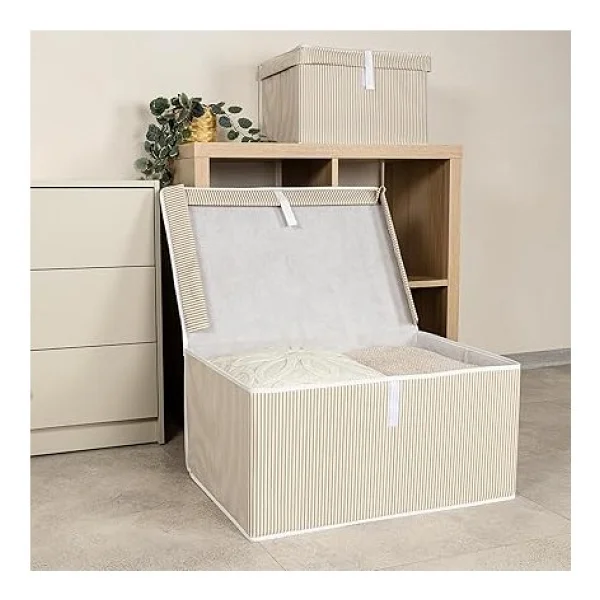 Home Çok Amaçlı Kapaklı Sandık Tipi Hurç Organizer - Büyük Boy Saklama Kutusu - Dolap Içi, Yatak Altı ve Baza Altı Için Sert ve Dayanıklı Depolama Çözümü - Katlanabilir (Krem, 60X40X30 Cm) - Görsel 2