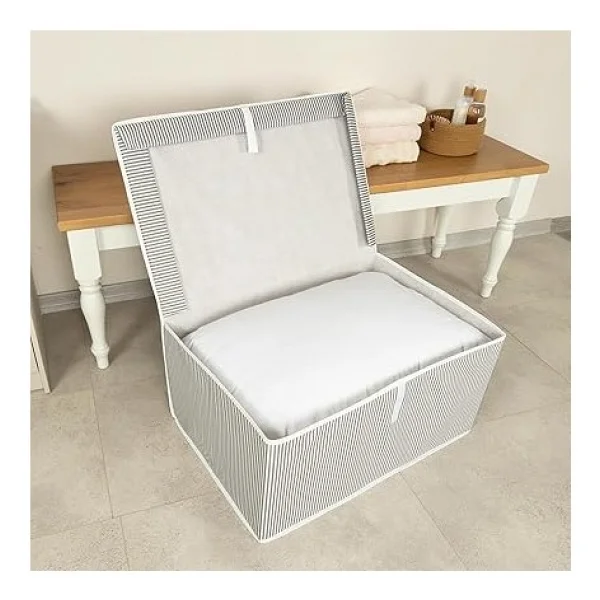 Home Çok Amaçlı Kapaklı Sandık Tipi Hurç Organizer - Büyük Boy Saklama Kutusu - Dolap Içi, Yatak Altı ve Baza Altı Için Sert ve Dayanıklı Depolama Çözümü - Katlanabilir (Krem, 60X40X30 Cm) - Görsel 5