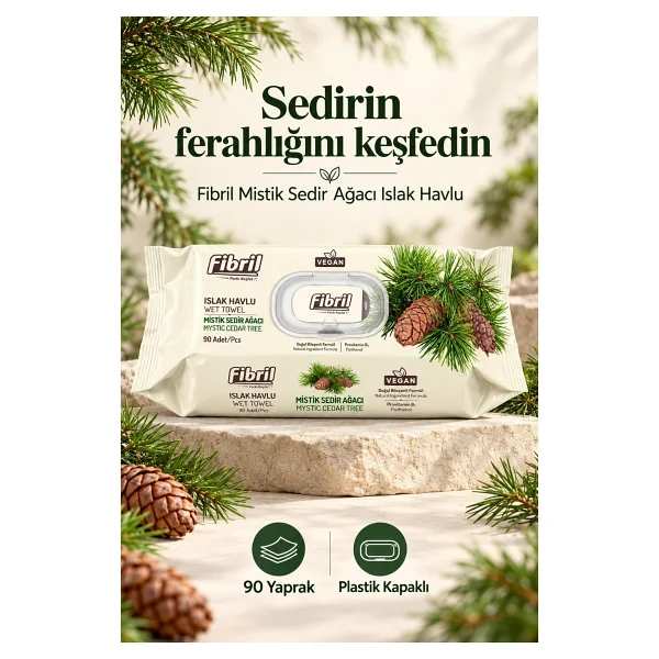 Fibril Mistik Sedir Ağacı Kokulu 90 Yaprak 2'li Paket Islak Mendil - Görsel 3
