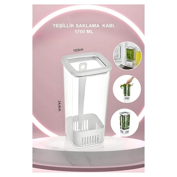 Vip Ahmet VP-007 1700 ml Kare Yeşillik Saklama Kabı - Görsel 4