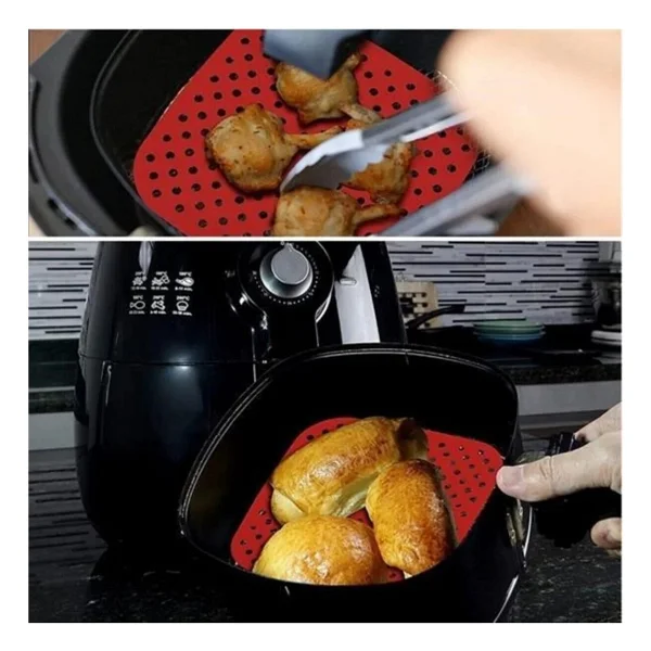 BUFFER Renkli Isıya Dayanıklı Yıkanılabilir Silikon Fırın Ve Airfryer Kare Pişirme Matı 21,5 Cm - Görsel 7