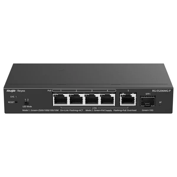 Ruijie Reyee RG-ES206MG-P 4 Port 10/100/1000/2500 Multi-Gigabit 4 Port PoE+ 1X 2,5GB Uplink + 1X 10G SFP 70 Watt Rujie C - Görsel 6