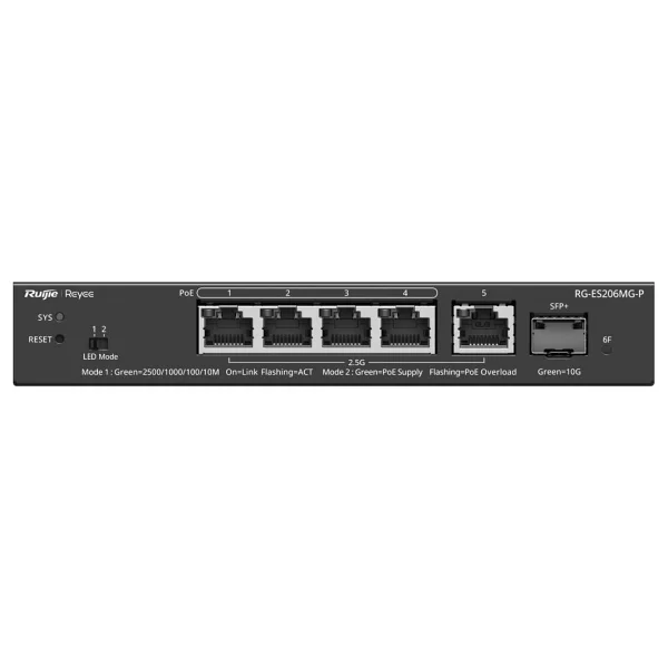 Ruijie Reyee RG-ES206MG-P 4 Port 10/100/1000/2500 Multi-Gigabit 4 Port PoE+ 1X 2,5GB Uplink + 1X 10G SFP 70 Watt Rujie C - Görsel 2