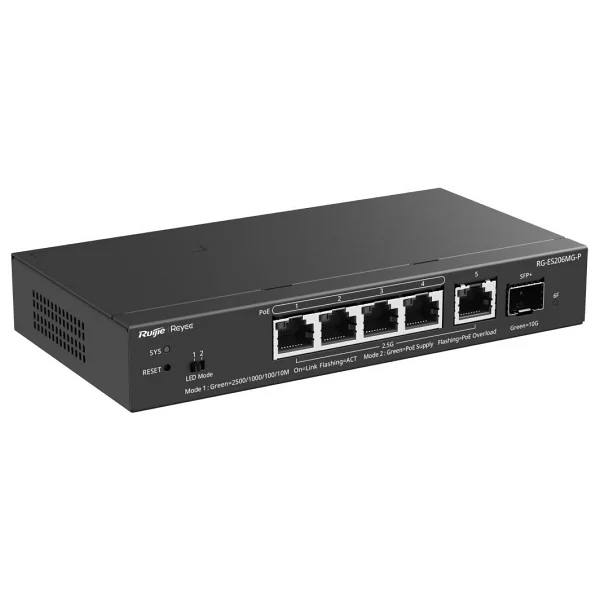 Ruijie Reyee RG-ES206MG-P 4 Port 10/100/1000/2500 Multi-Gigabit 4 Port PoE+ 1X 2,5GB Uplink + 1X 10G SFP 70 Watt Rujie C - Görsel 3