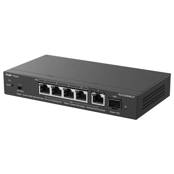 Ruijie Reyee RG-ES206MG-P 4 Port 10/100/1000/2500 Multi-Gigabit 4 Port PoE+ 1X 2,5GB Uplink + 1X 10G SFP 70 Watt Rujie C - Görsel 4