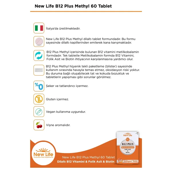 New Life B12 Plus 60 Dilaltı Tablet 2'li - Görsel 3