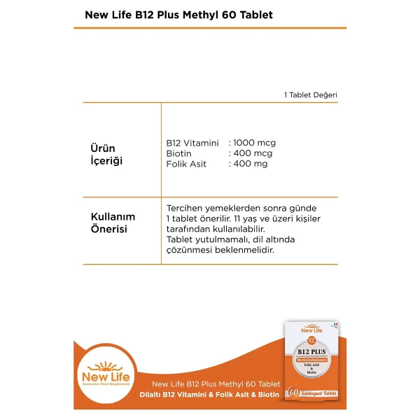 New Life B12 Plus 60 Dilaltı Tablet 2'li - Görsel 5