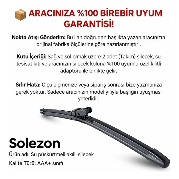 SOLEZON Togg T10X Silecek (2023 2026) Uyumlu Maybach Tipi Akıllı Su Fıskiyeli Silecek Seti Ön Takım - Görsel 2