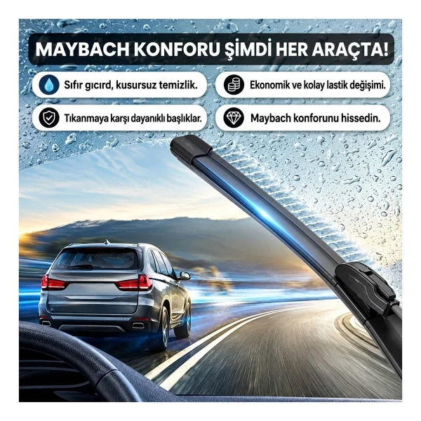SOLEZON Togg T10X Silecek (2023 2026) Uyumlu Maybach Tipi Akıllı Su Fıskiyeli Silecek Seti Ön Takım - Görsel 3