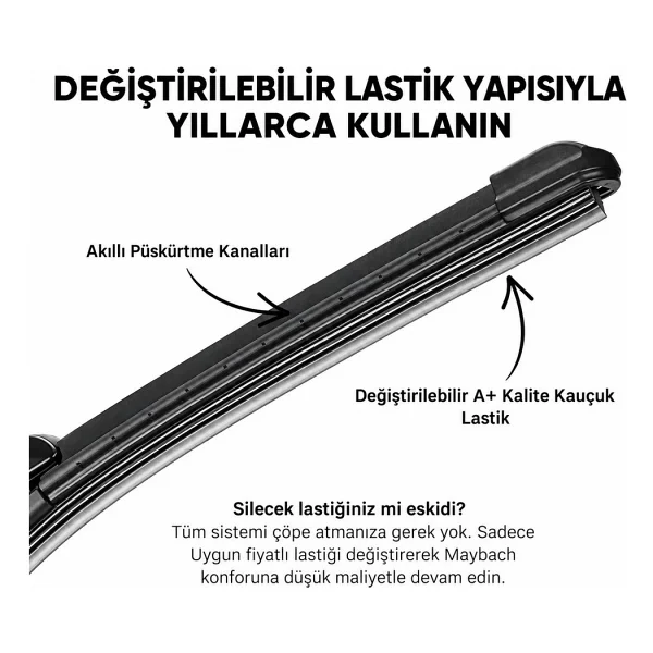 SOLEZON Togg T10X Silecek (2023 2026) Uyumlu Maybach Tipi Akıllı Su Fıskiyeli Silecek Seti Ön Takım - Görsel 6