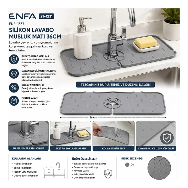 Silikon Lavabo Musluk Matı 36Cm Bx40 - Görsel 2