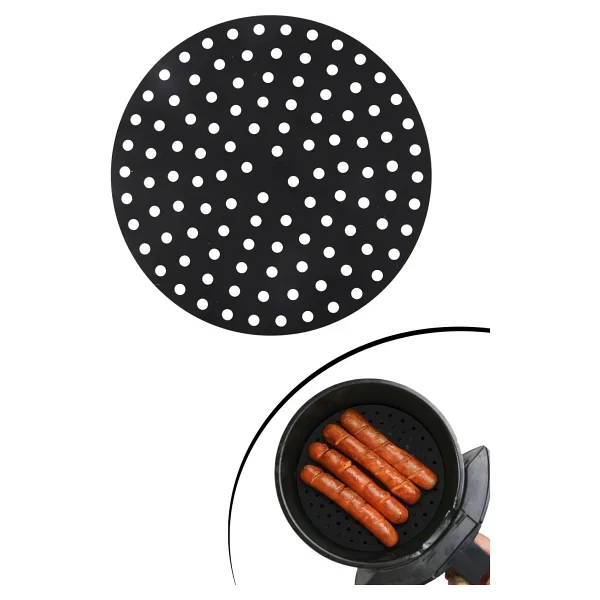 Buffer Renkli Isıya Dayanıklı Yıkanılabilir Silikon Fırın Ve Airfryer Yuvarlak Pişirme Matı 23 Cm - Görsel 3