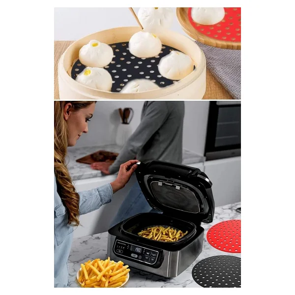 Buffer Renkli Isıya Dayanıklı Yıkanılabilir Silikon Fırın Ve Airfryer Yuvarlak Pişirme Matı 23 Cm - Görsel 6