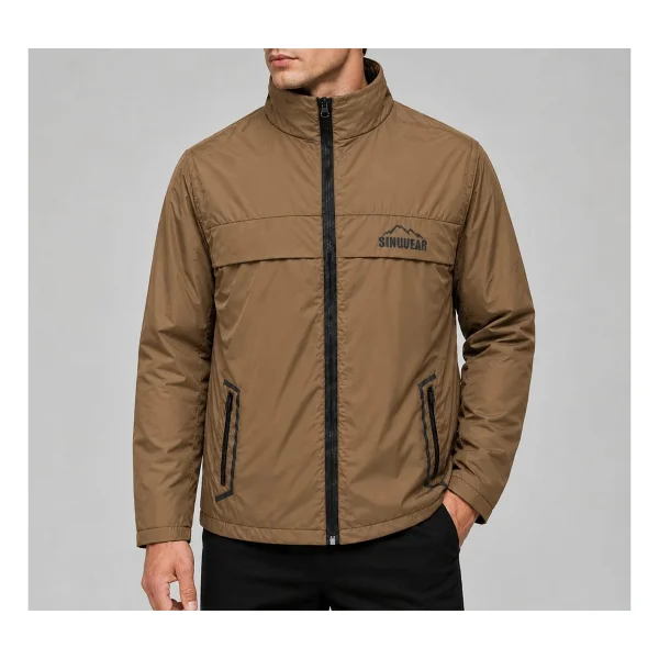 SINWEAR Erkek Baharlık Su ve Rüzgar Geçirmez Mont Dik Yaka Mevsimlik Fermuarlı Spor Outdoor Ceket - Vizon - Görsel 7