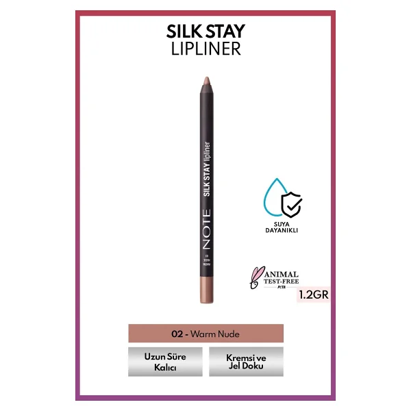 Note Silk Stay Lipliner Waterproof 02 Warm Nude Dudak Kalemi - Görsel 3