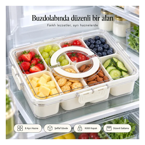 Tilbe Home 2'li 8 Bölmeli Kilit Kapaklı Taşınabilir Saklama Kabı Kahvaltılık Organizer Piknik Seti G - Görsel 6