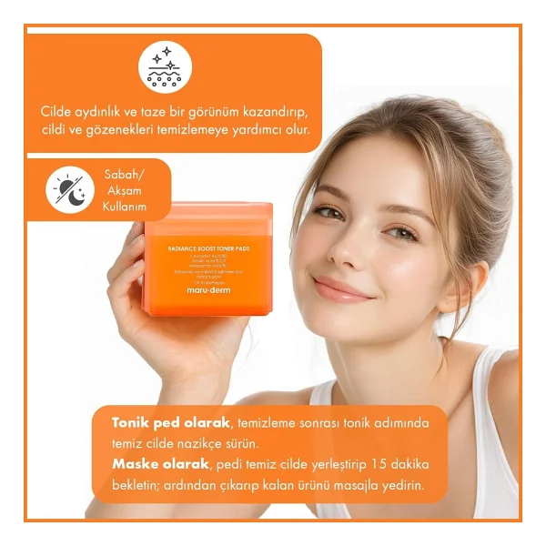 Maruderm Aydınlatıcı ve Canlandırıcı Hidrojel Tonik Ped 100 Adet -L-Ascorbic %3, Tranexamic %1, Ferulic %0.5 - Görsel 3