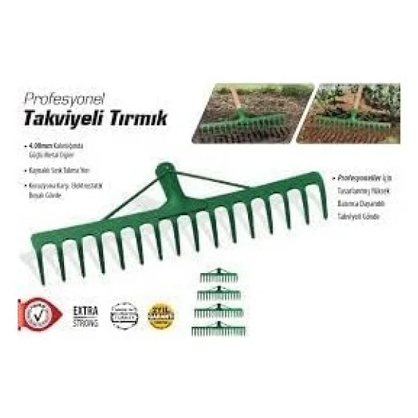 Feyza Yapi Takviyeli Tirmik Dişli Metal Bahçe Tirmiği Çim Toprak Taş Toplama Tirmiği (18 Diş) - Görsel 2