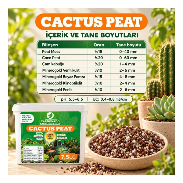 Cactus Peat 7,5 Litre Kaktüs ve Sukulent Yetiştirme Torfu - Görsel 3