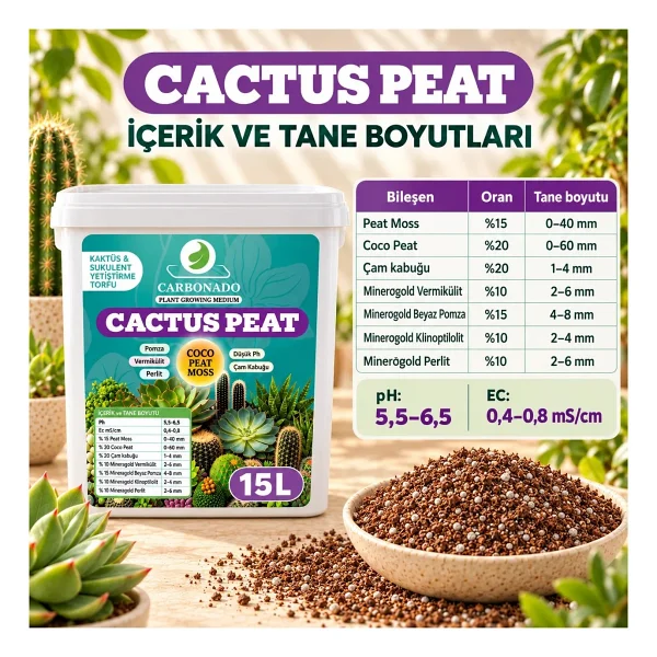 Cactus Peat 15 Litre Kaktüs ve Sukulent Yetiştirme Torfu - Görsel 3