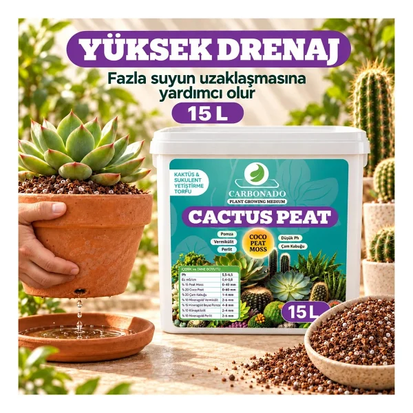 Cactus Peat 15 Litre Kaktüs ve Sukulent Yetiştirme Torfu - Görsel 5