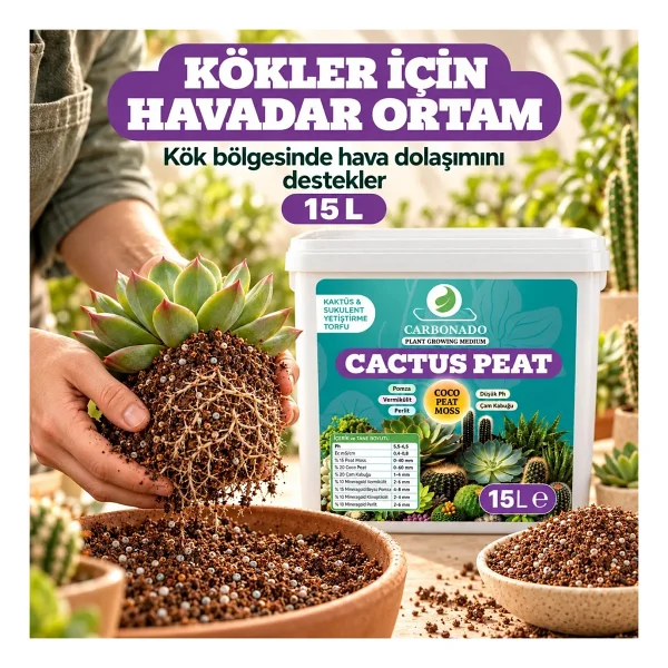 Cactus Peat 15 Litre Kaktüs ve Sukulent Yetiştirme Torfu - Görsel 6