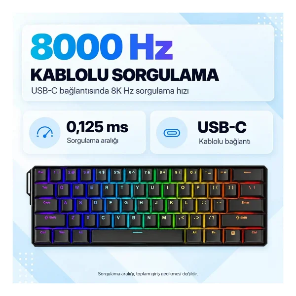 Akko MonsGeek FUN60 Ultra Shine Through Siyah ARGB %60 TKL Glare Magnetic Switch Kablolu/Kablosuz Mekanik Oyuncu Klavyesi - Görsel 8