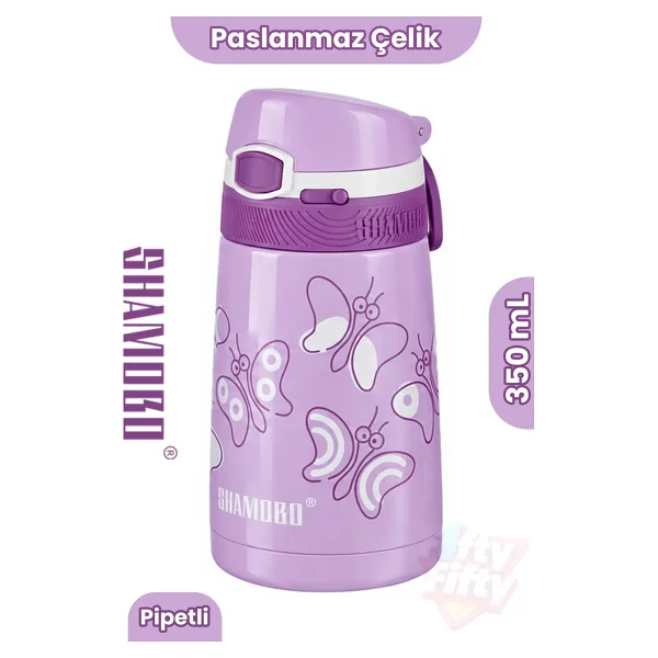 Shamobo 350 ml Pipetli Çelik Matara - Görsel 6