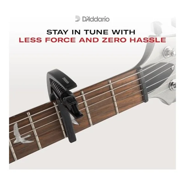 Planet Waves PW-CP-10 Capos NS Artist kapo 6 telli akustik ve elektronik gitarlar için uygun, entegre pena tutucu, alüminyum, siyah - Görsel 7