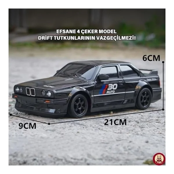 Giffy/Oyuncak Retro Drift Araba 4X4 Uzaktan Kumandalı Araba 2.4Ghz Şarjlı Led Işıklı 15 Km Hız Araba (Siyah) - Görsel 6
