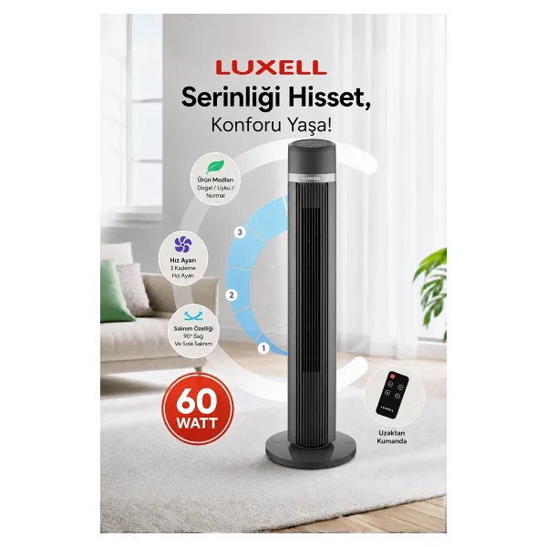 Luxell LXF-260 Plus Uzaktan Kumandalı Kule Tipi Vantilatör - Görsel 9